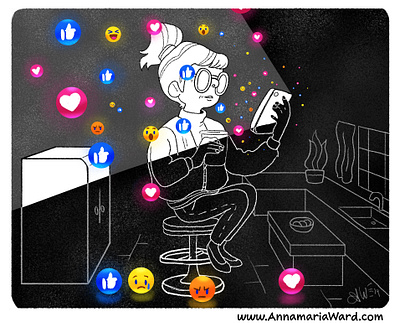 It's not social, and it's not media anna maria ward annamaria ward cartoon editorial illustration emoji facebook illustration illustrator instagram social media twitter