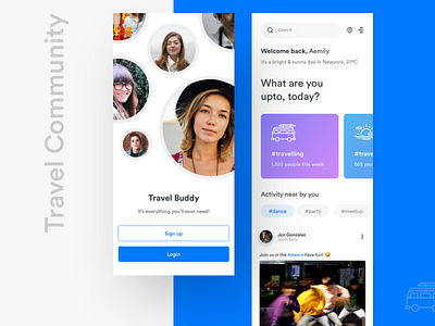 Travel Community Mobile App UI app application apps community concept design hashtag home screen login page minimal mobile share sketch splash screen travel travelling trending ui ux