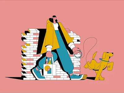 small things 2d animal bricks character design digital dog flat flatdesign graphic graphicdesign icon illustration liquor pets raincoat vector walking