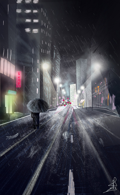 city adobephotoshop city digital painting illustration night wacom