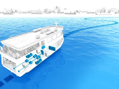 Hybrid Electric Ferry 3d boat c4d cinema4d cross section cutaway electric motor ferry harbour hybrid illustration kaohsiung ship taiwan technical illustrartion water