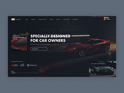 Website concept app application black car cards cards ui design earn ferrari figma money sketch supercar ui uiux ux web website