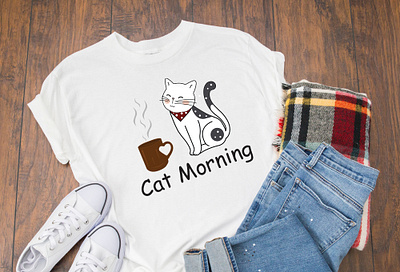 cat morning tshirt design animation branding design flat illustration logo tshirt tshirt art tshirt design tshirtdesign tshirts typography vector