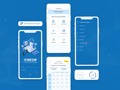 TimeTemp Mobile blue design employment flat design management mobile app recruiting recruitment recruitment agency time tracking ui ux