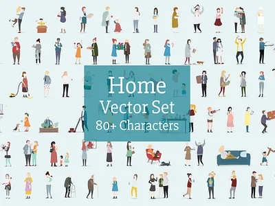 Home Character Vector set cartoon chair collection computer design flat graphic home house illustration isolated laptop man modern room set sofa vector window woman