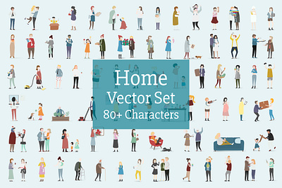 Home Character Vector set cartoon chair collection computer design flat graphic home house illustration isolated laptop man modern room set sofa vector window woman