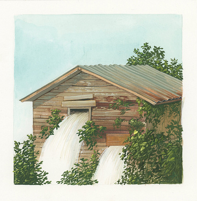 waterfall house #1 drawing gouache painting study