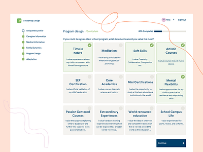 Yourney test program active cards education form kids program progress bar questionnaire school select sketch skills test ui uidesign uxdesign webdesign