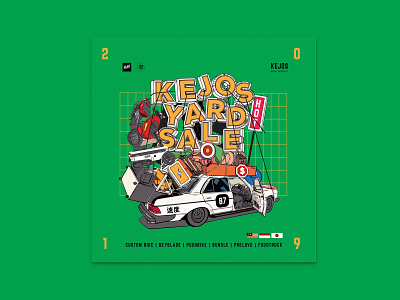 kejos yard sale poster automotive digitalart garage poster poster art tuanmulo