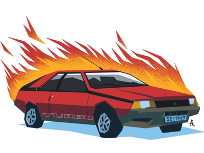 Renault Fuego 90s bright car fire illustration procreate red retro transport vehicle