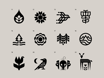 Nature Symbols 11-22 bird branding icon illustration logo mark modern nature symbol ui