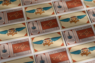 Desert Born Business Cards brand identity branding business card business card design desert funky hand lettering logo retro utah yucca