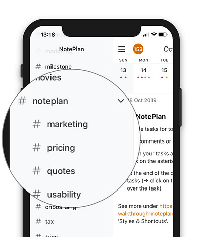 NotePlan - nested tags calendar iphone nested tags notes