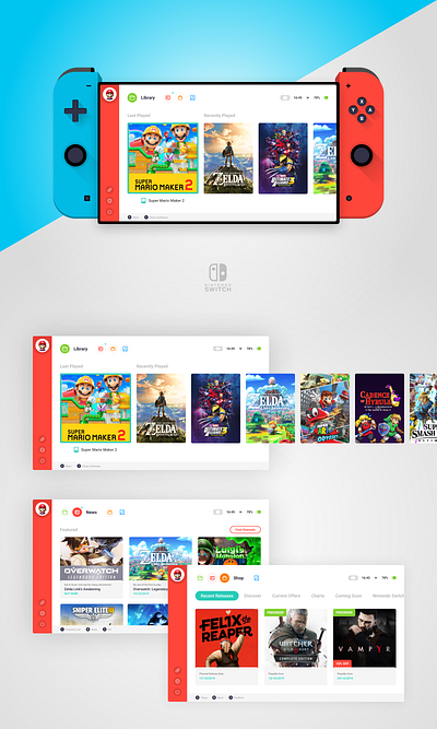 Nintendo Switch Redesign app console creative design gaming illustration interface nintendo nintendo switch redesign ui ux vector vector art video games