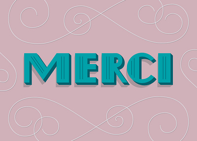 Merci thank you card curves digital drawing fancy fancy font french greeting card hand lettered illustration lettering pattern pink retro teal thanks vector