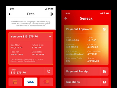 Seneca 2020 - Payment Process app apple application college creditcard dollars gold interact ios iphone mastercard pay payment payment app receipt red seneca visa wechat