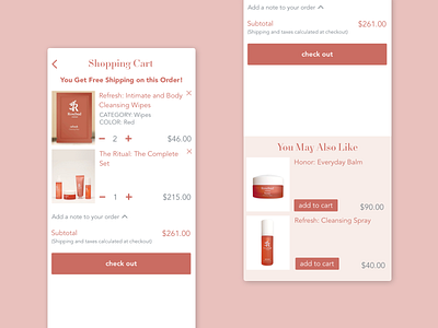 Shopping Cart Drawer business ecommerce ecommerce app mobile pink ui upsell web