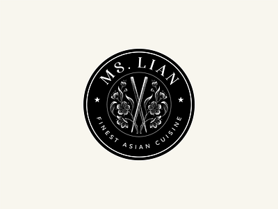 Logo design for Ms.Lian - European/Asian fusion restaurant asian food black ink brand identity branding crosshatch crosshatching hand drawn illustration logo logo design nature restaurant sakura sushi vector