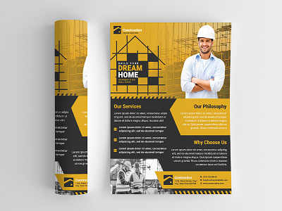 Construction Flyer advert architecture builder building business company construction construction flyer engineering equipment flyer handout handyman hardware heavy home improvement industrial leaflet machinery