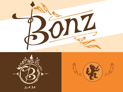 Bonz 2 beer bonz cat design hearldry label orange type typography wheat