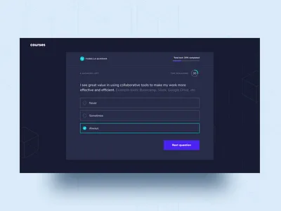 Landing Quiz dark theme dark ui exploration landing learning platform progress question quiz test ui design ux ui ux design web web design