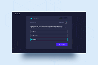 Landing Quiz dark theme dark ui exploration landing learning platform progress question quiz test ui design ux ui ux design web web design
