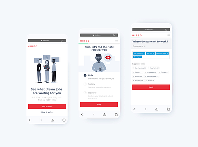 Hired Mobile Onboarding design funnel mobile onboarding product design