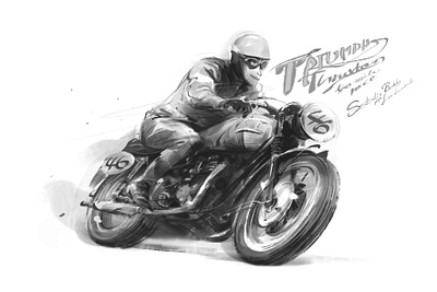 vintage motorcycle -triumph character corel painter digital art illustration motorcycle vintage motorcycle