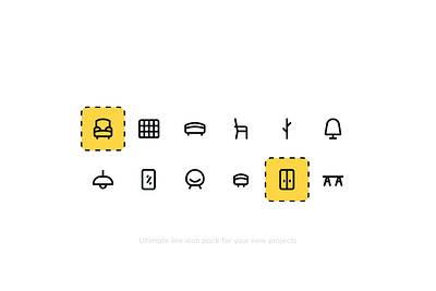 Furniture Icon Pack bed figma free icons freebie freebies furniture app icon icon pack icon set icons iconset lamp light line icons sofa ui icons