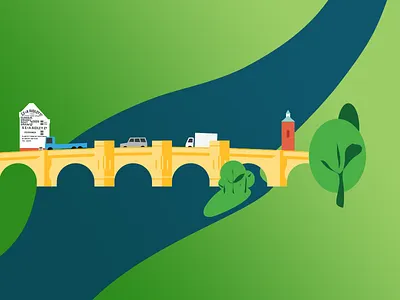 Bridge over the River Severn bridge bridgnorth buildings flat illustration river river severn shropshire town vector vehicles