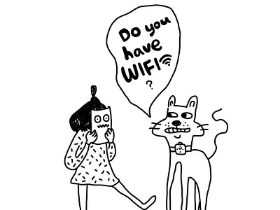 Do you have wifi ? cat character cute doodle drawing girl graphic illustration illustrator kawaii