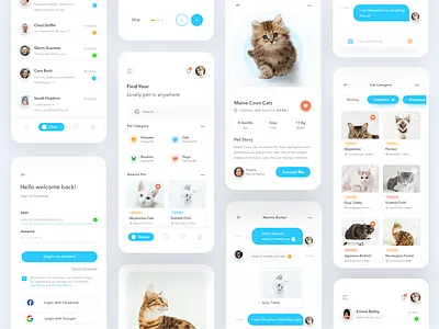 Pet Sharing App adopt adoption animal app card cards cat clean conservation design dog donate ios mobile pet pets profile simple ui zoo