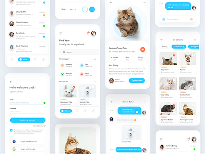 Pet Sharing App adopt adoption animal app card cards cat clean conservation design dog donate ios mobile pet pets profile simple ui zoo