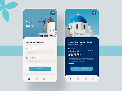 DribbbleGreece app color greece location minimal mobile popular travel travel app ui ux