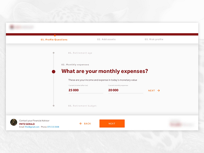 Retirement calculator form calculator form form field linear design maroon orange retirement step by step white design white space