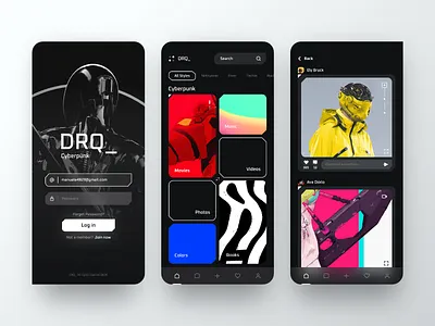 App Dark Cyberpunk app application clean colors cyberpunk dark app design feed fluent interface minimal modern ui ui trend ui ux design ux