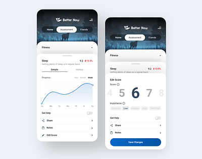 Better Now - Score app app design assessment color colour dashboard design dribbble invite fitness focus mobile mobile deisgn share sleep ui ui design ui ux ux website