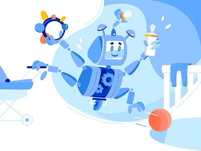 Robbie the NannyBot - Warm-Up #6 2d adobe illustrator adobe photoshop art character character design character illustration dribbble dribbbleweeklywarmup flat illustration nanny robot vector warm up weekly weekly warm up
