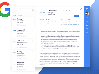 Google - Are you looking? blue bookmark card clean google google design hr consulting job application job portal job post list listing minimalist product design redesign splitscreen ux uxdesign uxui