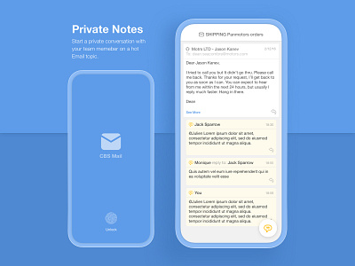 CBS Mail APP app application blue chat client conversation email email client email thread inbox mail box minimalist mobile mobile app design note product ui ui design ux ux design