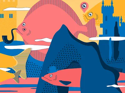 Flounder fish character design fishes flat illustration vector