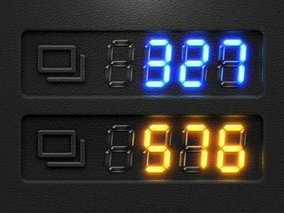 7-segment Neon black blue neon number orange sketch skeuomorphic