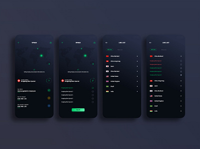 VPN App UI Concept 2 app app design app designer country dark app dark ui dribbble hongkong line list ui uidesign uiux user interface design ux vpn vpn app vpn mobile vpn screen vpngo world map