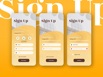 SIgn Up 3 Steps Screens app design daily ui dailyui dailyui 001 design figma flat form login form minimal mobile ui sign up sign up form signup ui uiux ux