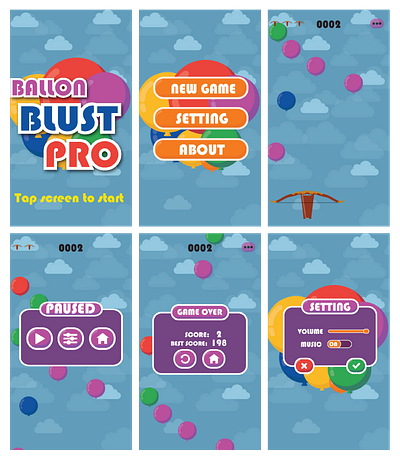Pro Ballon Blust 2D game 2d art android app design app art flat design game art games design icon illustration pop up ui unity3d ux vector
