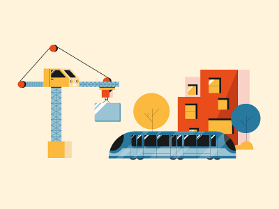 City under construction apartment building construction crane flat home tram tramway transport worksite