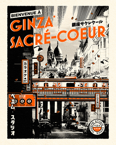 Ginza Sacré-Coeur Pt. 1 city design graphic halftones illustration japan japanese japanese art paiheme paihemestudio paris retro retro design tokyo vintage