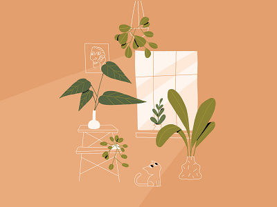 Green Corner afternoon art direction cat character design design greens illustration illustration design illustrator photoshop plant plants