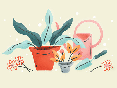 Leading With Empathy blog flower garden header hero houseplant illustration leaf leaves plant pot trowel watering can