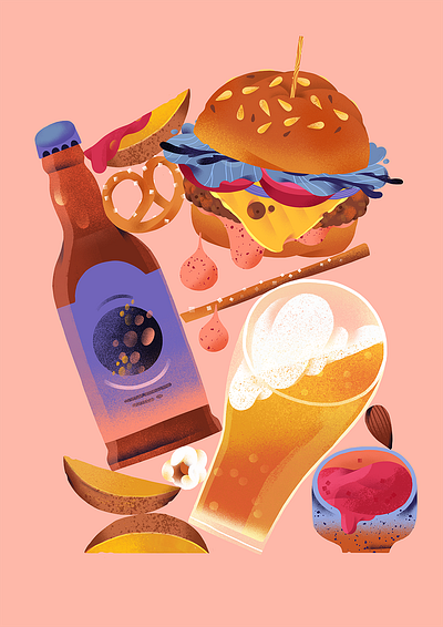 Friday beer beer bottle burger food food illustration food illustrator friday illustration snack